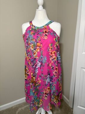 Betsey Johnson Fuchsia Floral Halter Mini Dress
